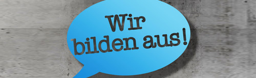 eine blaue Sprechblase mit den Worten wir binden aus.